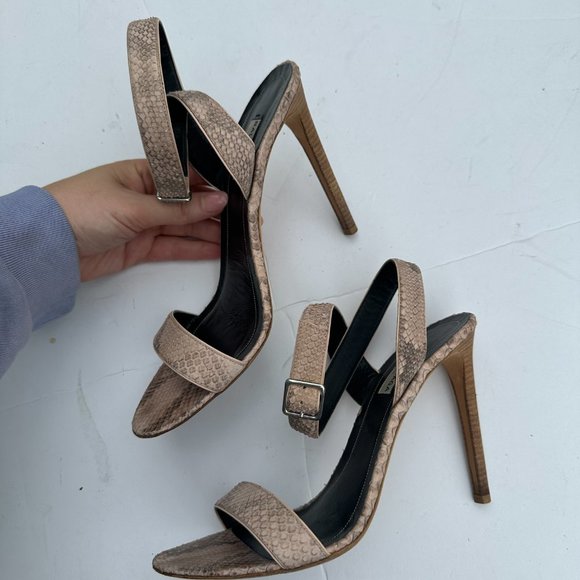 Balenciaga Snakeskin Sandals Sz 39.5 Brown Ankle Strap High Stiletto Heels - Picture 5 of 9